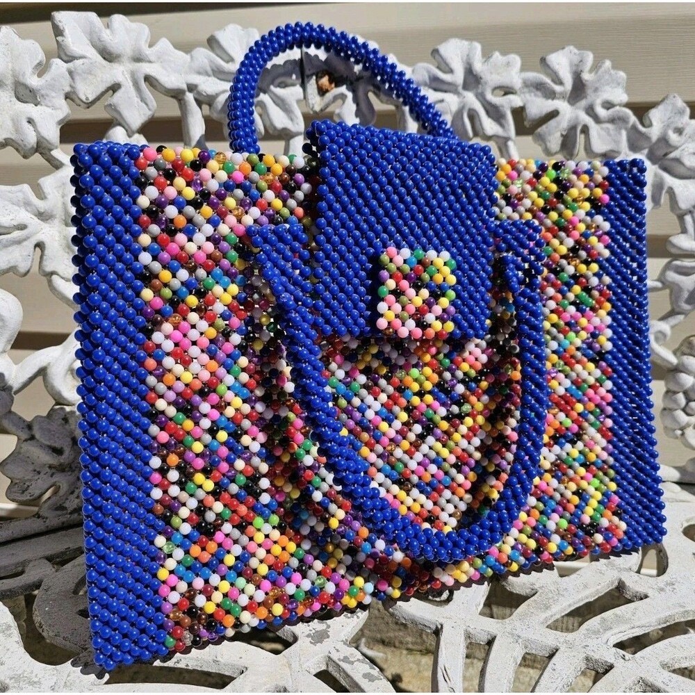 Handmade Multi-Colored Beaded Handbag EC!